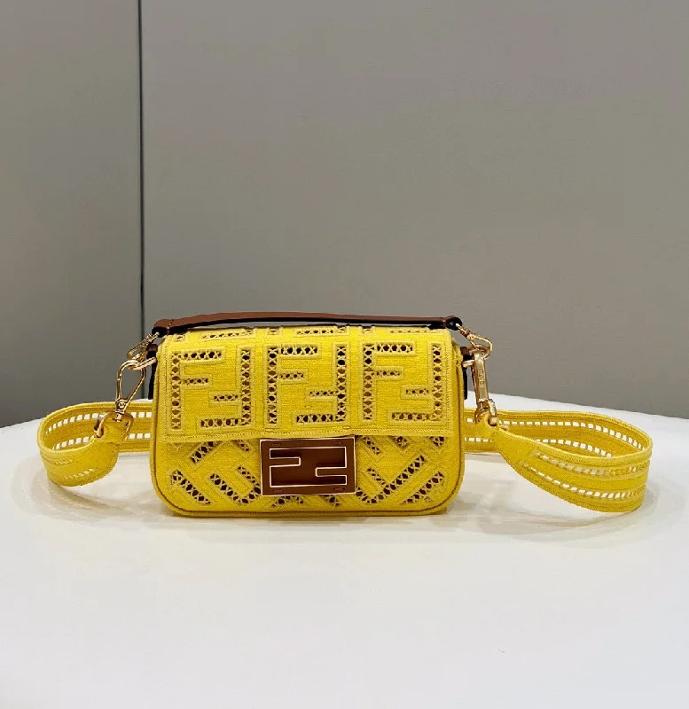 Fendi crossbody bags with a detachable fanny pack strap for a trendy and practical optionFendi Baguette Yellow with Embroidery Small Bag For Woman 21cm/8in