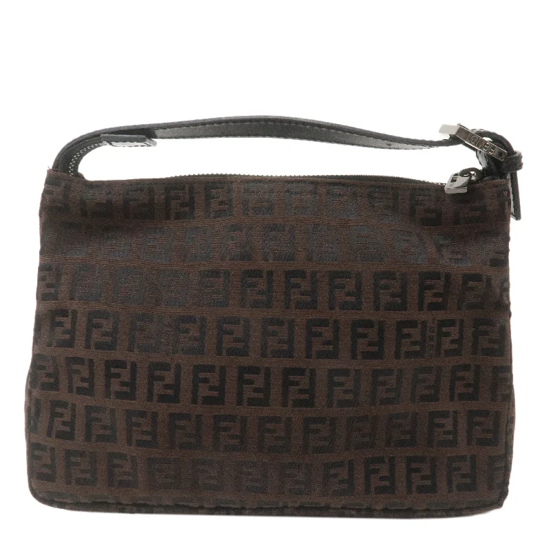 Fendi handbags with a biodegradable leather alternative for an eco - conscious choiceFENDI Zucchino Canvas Leather Hand Bag Pouch Brown 8N0005