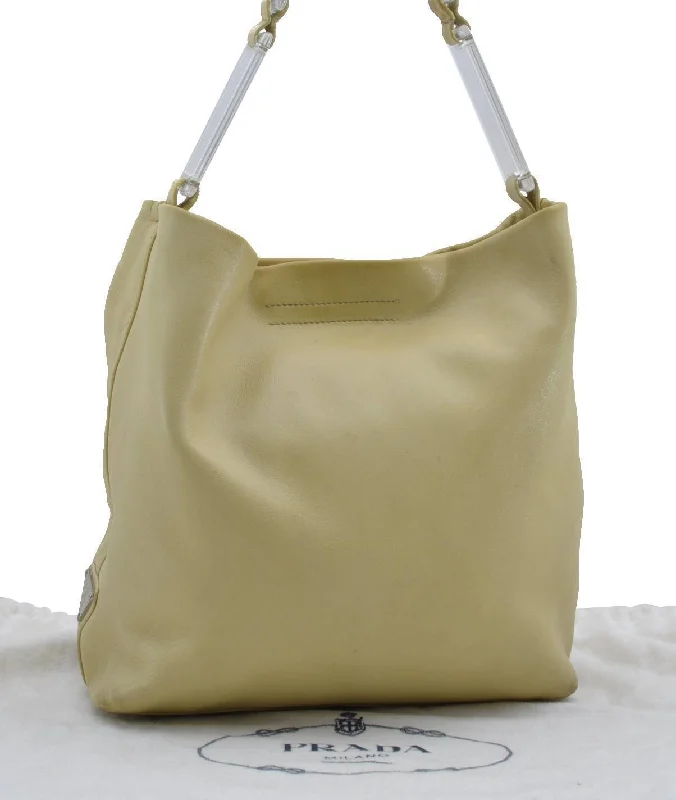 Prada handbags with a beaded trim for a touch of glamour and eleganceAuthentic PRADA Leather Plastic Shoulder Bag Purse Yellow 1604C