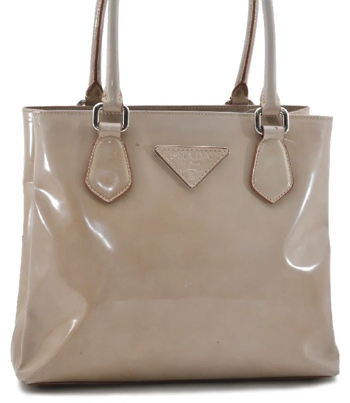 Prada nylon backpacks with a sleek, minimalist appearanceAuthentic PRADA Enamel Shoulder Hand Bag Purse Beige 6624B