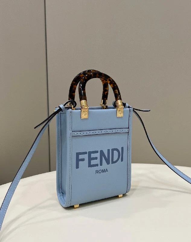 Fendi backpacks with a built - in lock for added securityFendi Sunshine Shopper Blue Mini Bag