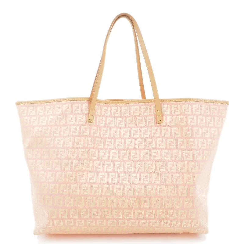 Fendi By The Way bags with a printed map pattern for a travel - inspired lookFENDI Zucchino Canvas Leather Tote Bag Pink Beige 8BH005