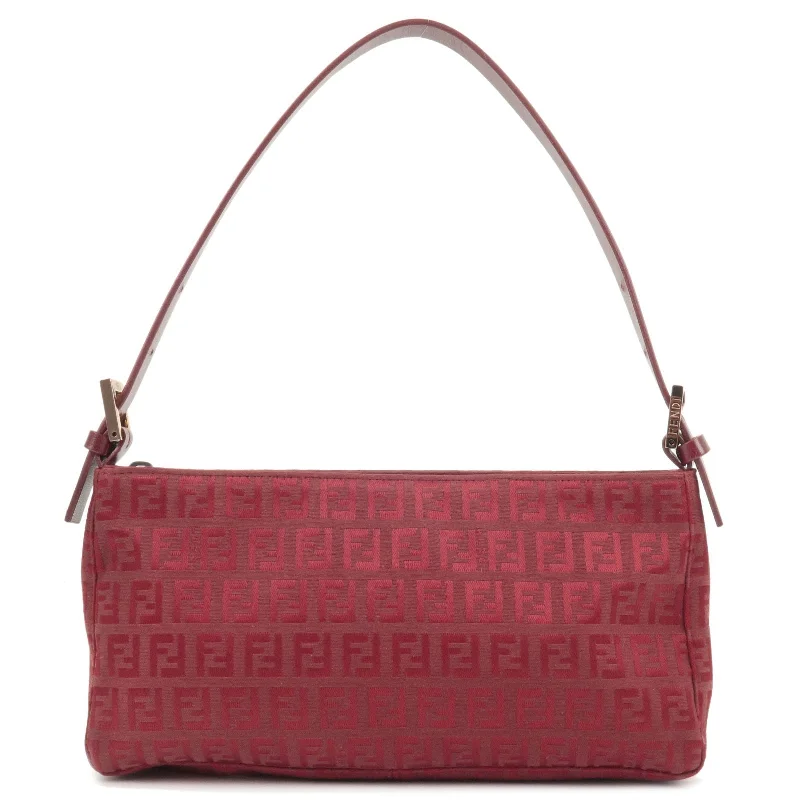 Fendi handbags with a holographic FF logo for a futuristic and trendy lookFENDI Zucchino Canvas Leather Shoulder Bag Red 8BR042