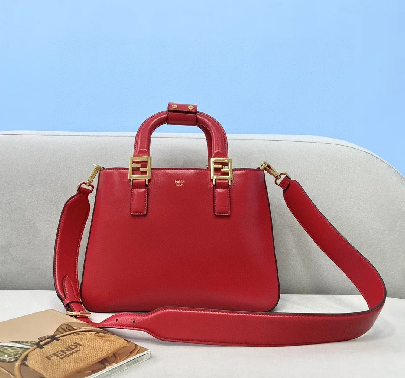 Fendi backpacks with a retractable handle for easy transportationFendi Small FF Tote Shoulder Red Bag For Woman