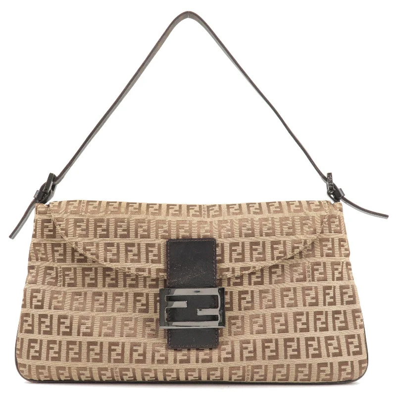 Fendi By The Way bags with a contrast - colored interior for visual interestFENDI Zucchino Canvas Leather Shoulder Bag Beige Brown 8BR002