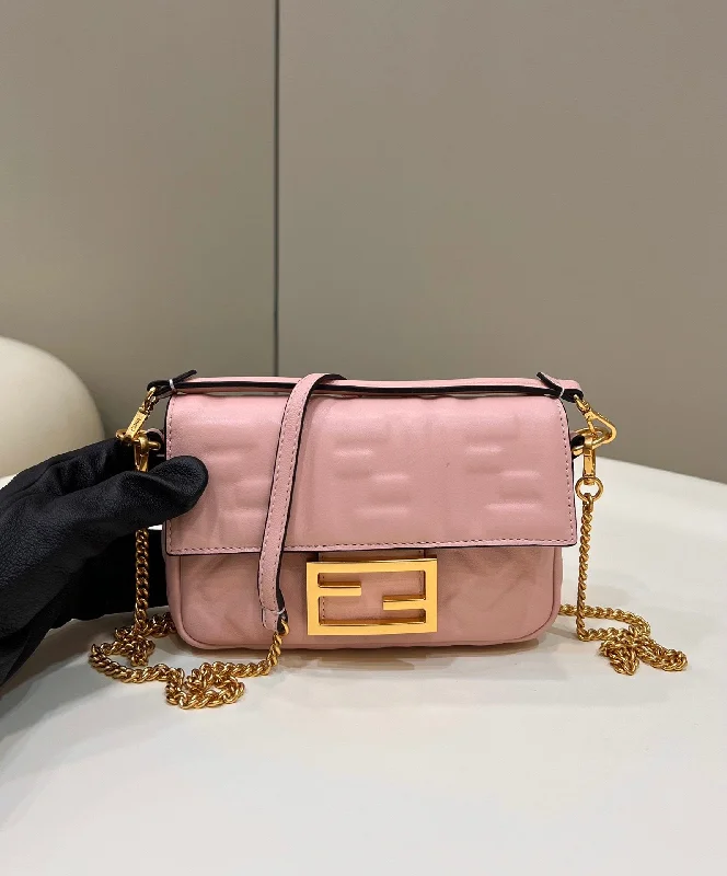 Fendi tote bags with a printed Fendi logo on the front for high brand visibilityFendi Baguette Pink Crossbody Bags