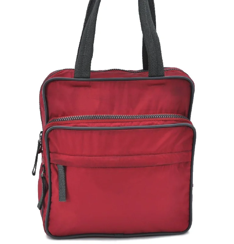 Prada bags with a front - zip pocket for small items like cards and keysAuthentic PRADA Sports Nylon Shoulder Bag Red G9253