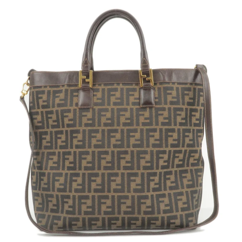 Ladies Fendi Peekaboo bags with gold - toned hardware for a touch of luxuryFENDI Zucca Print Canvas Leather Tote Bag Khaki Black Brown 15069