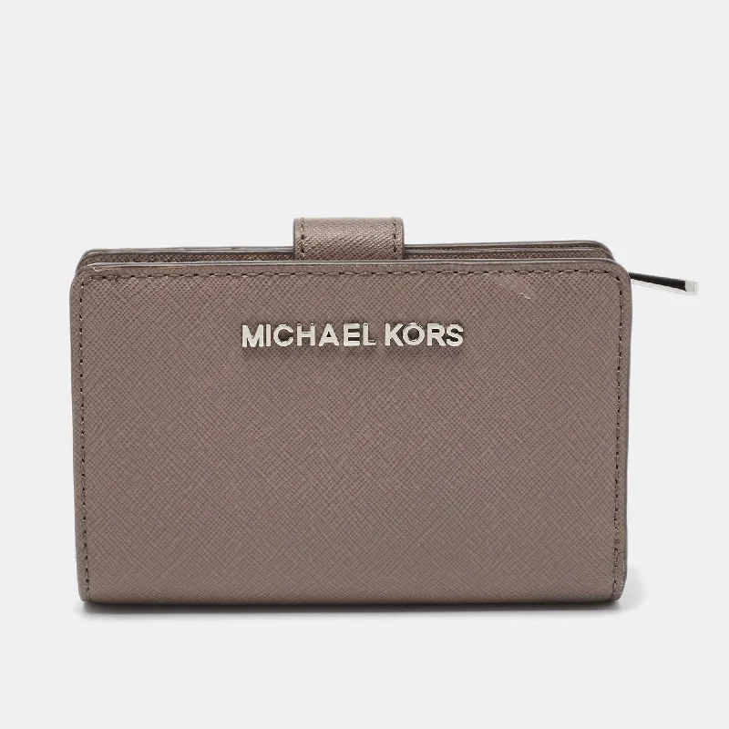 Michael Michael Kors Bags with zip - top closures for added securityGrey Saffiano Leather French Compact Wallet