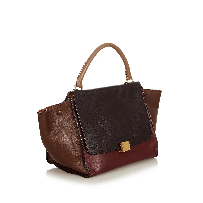 Celine Bags with Adjustable Shoulder Straps for All - Day ComfortCeline Trapeze Bicolor Leather Satchel (SHG-26435)