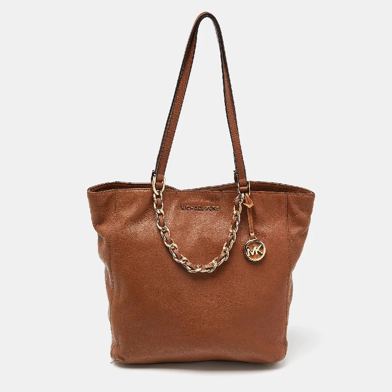 Michael Michael Kors Bags for technology expos in a tech - savvy and stylish designBrown Leather Chain Tote