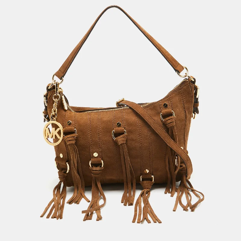 Brown Suede Fringe Presley Shoulder Bag