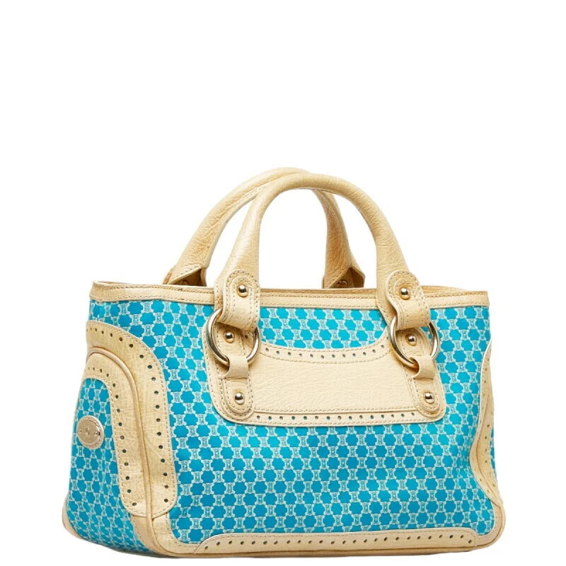 Seasonal Print Celine Bags for Summer VacationsCeline Macadam Handbag Light Blue Beige Canvas Leather Ladies