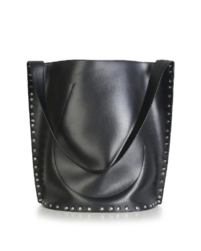 Compact and Handy Celine Waist Bags for On - the - MoveCeline Black Satinated Natural Calfskin Leather Large Studs Bucket Shoulder Bag