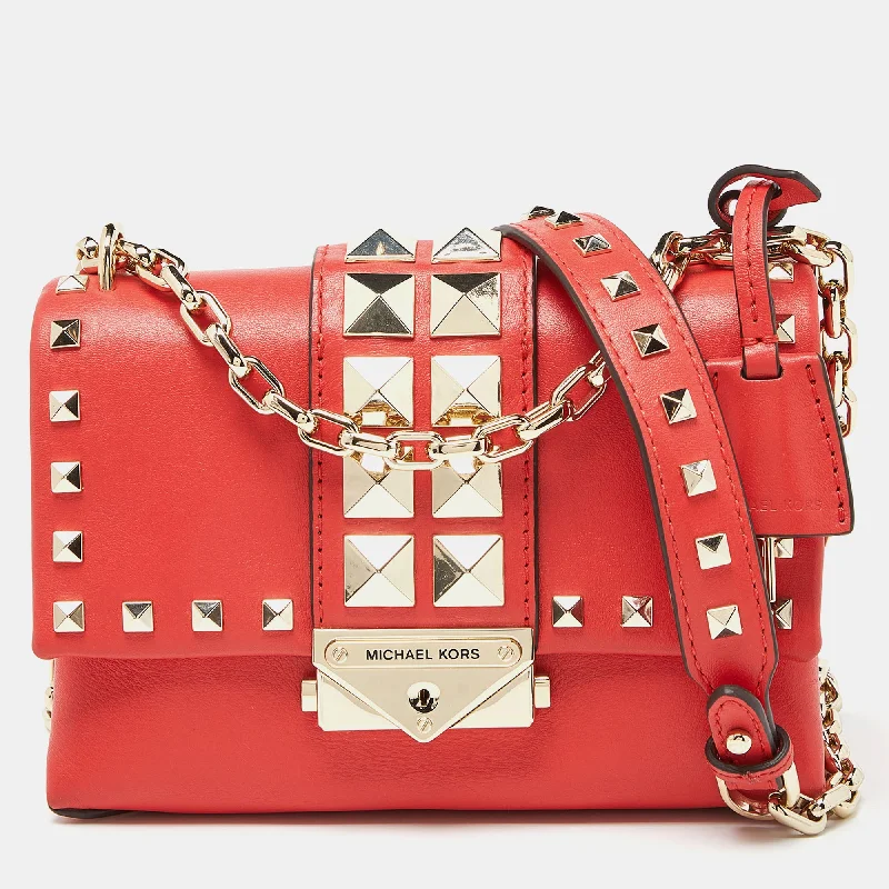 Michael Michael Kors Bags for safari trips in a durable and earth - toned styleRed Studded Leather Mini Cece Crossbody Bag