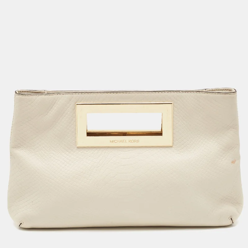 Michael Michael Kors Bags for music festivals with a trendy designOff-White Snakeskin Embossed Leather Top Handle Frame Clutch