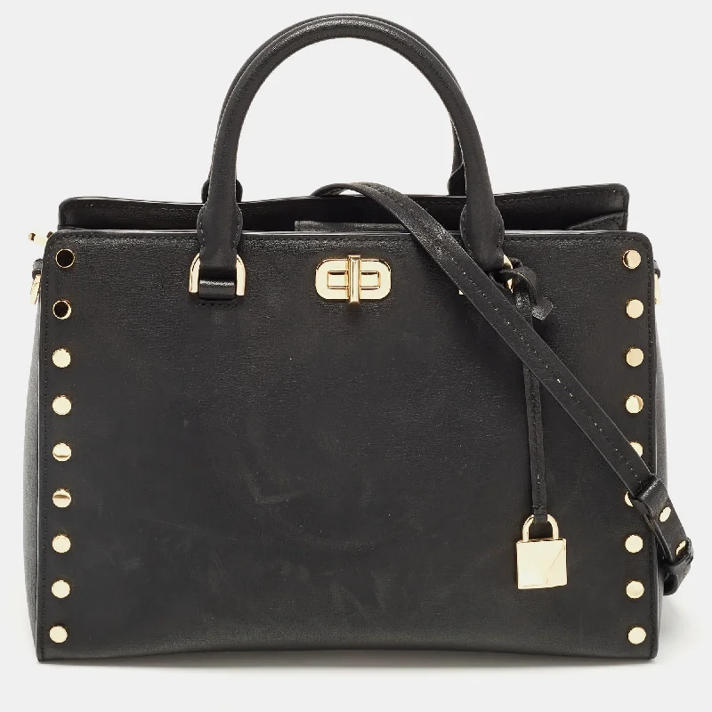 Michael Michael Kors bucket bags in classic black for a timeless lookBlack Leather Large Sylvie Studded Satchel