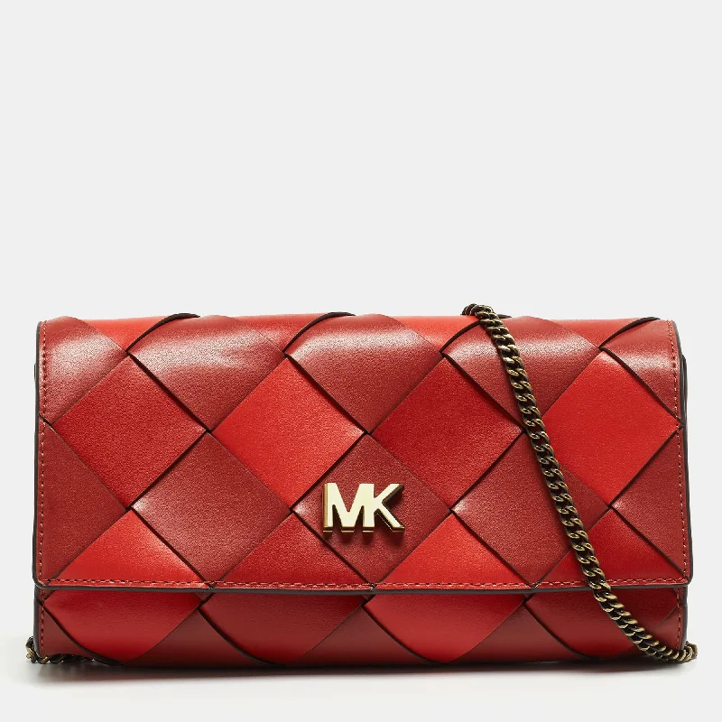 Michael Michael Kors Bags for job interviews to make a good impressionBrick Red/Orange Woven Leather Mott Chain Shoulder Bag