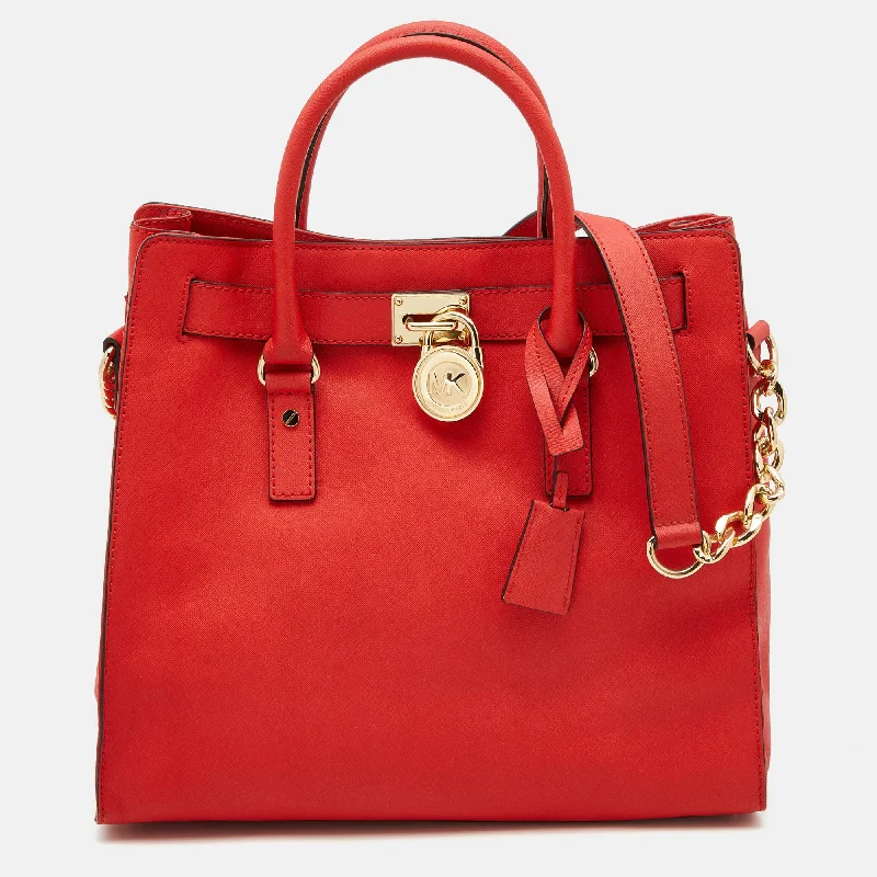 Michael Michael Kors Bags for opera nights in a glamorous and refined styleOrange Saffiano Leather Hamilton North South Tote