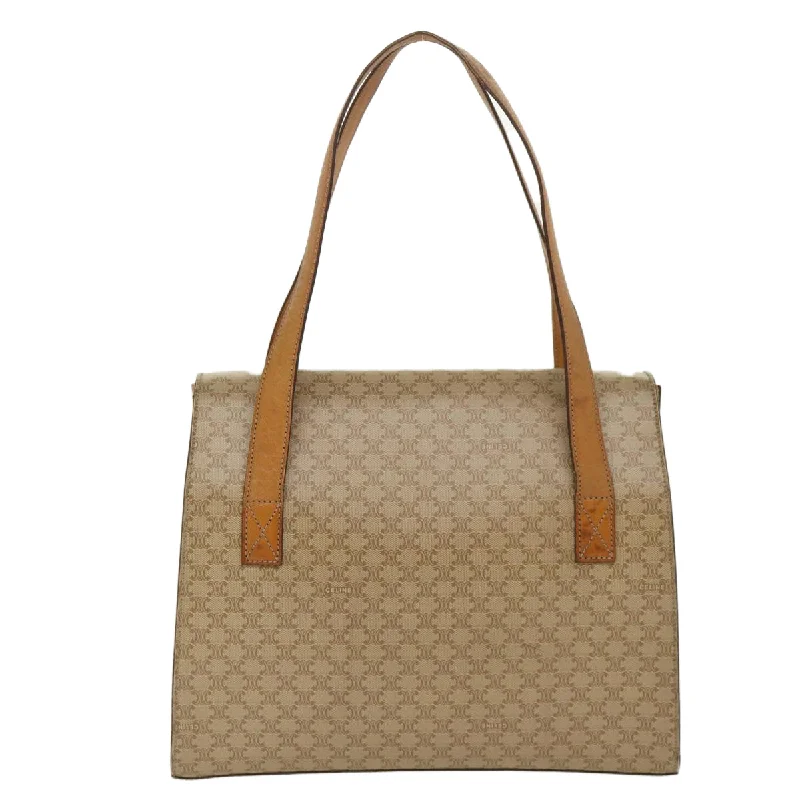 Sustainable Celine Bags Using Eco - Friendly MaterialsCeline Macadam Canvas Shoulder Bag PVC Leather Brown Beige  39943