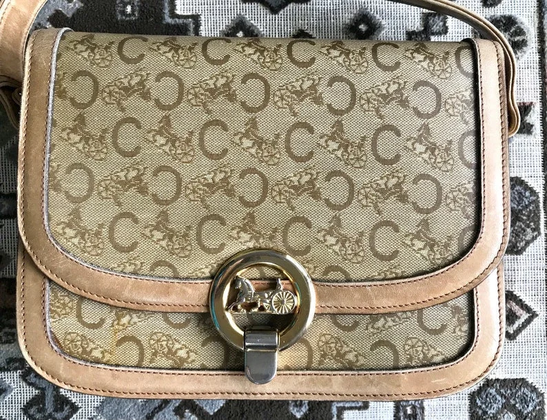 Oversized Celine Bags for a Fashionable and Practical StatementCeline Vintage beige macadam and blason pattern classic shoulder bag with golden logo motifs