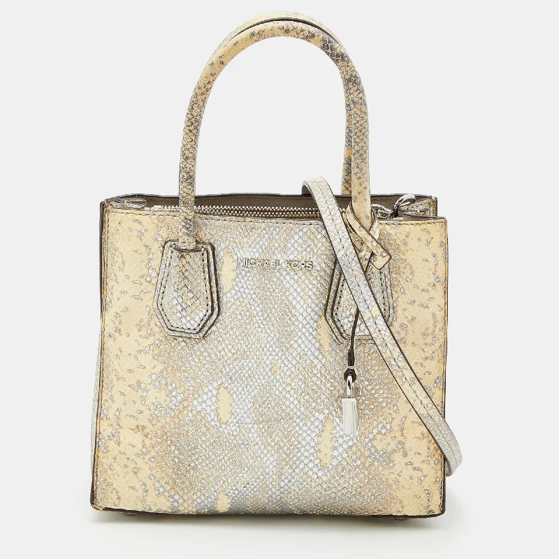 Michael Michael Kors Bags for art exhibitions to complement the art - inspired lookBeige/Gold Python Embossed Leather Small Mercer Tote