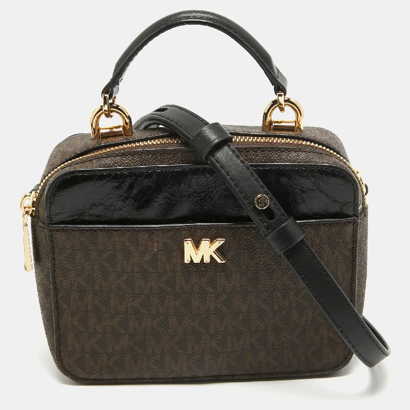 Michael Michael Kors Bags for theater performances in a sophisticated and elegant styleBrown/Black Signature Coated Canvas and Leather Top Handle Bag