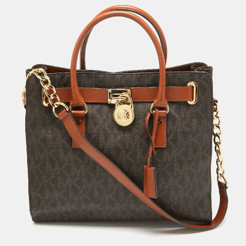 animal - print Michael Michael Kors satchels for a bold fashion statementBrown Signature Coated Canvas Large North South Hamilton Tote