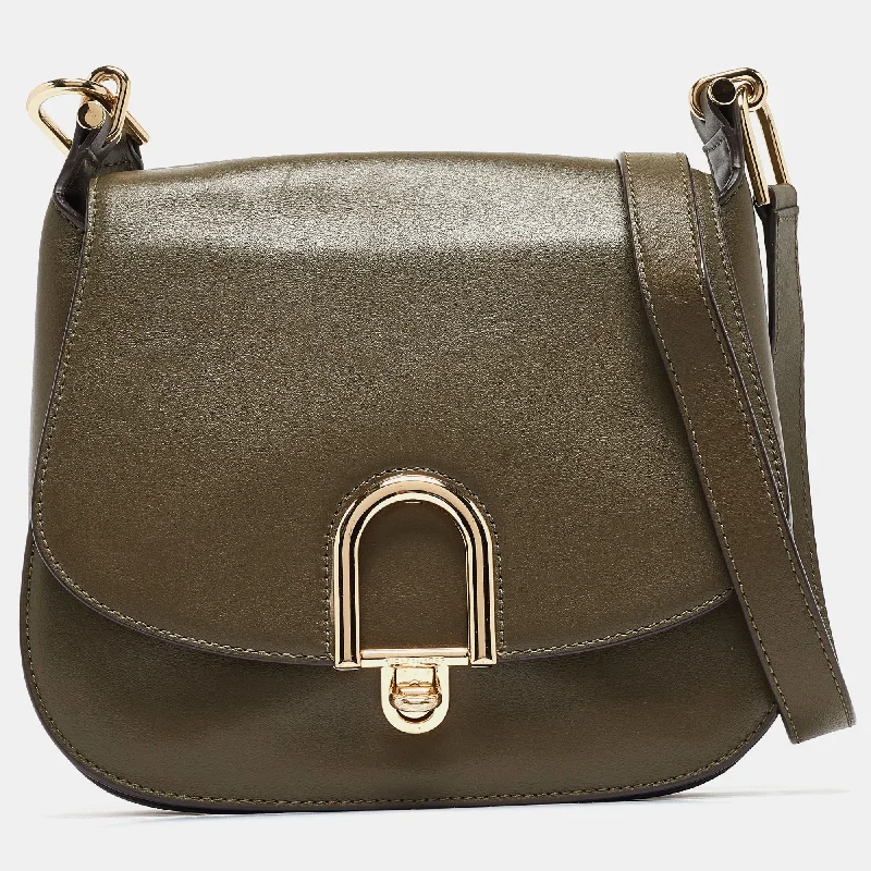 Michael Michael Kors backpacks for students and travelersOlive Green Leather Delfina Saddle Bag