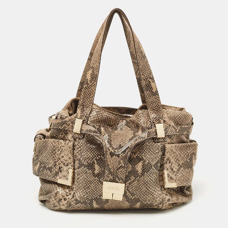 animal - print Michael Michael Kors satchels for a bold fashion statementBeige/Black Python Effect Leather Satchel