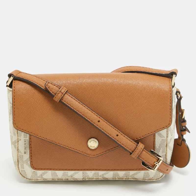 Michael Michael Kors Bags for honeymooners in a romantic styleBeige/Brown Signature Coated Canvas and Leather Greenwhich Shoulder Bag