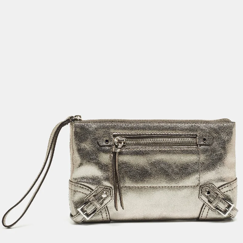 Michael Michael Kors Bags for theater performances in a sophisticated and elegant styleMetallic Grey Leather Fallon Wristlet Clutch