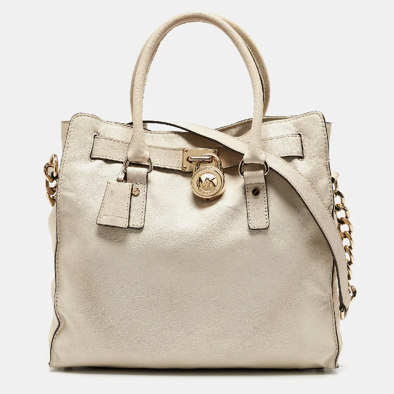 Michael Michael Kors Bags for safari trips in a durable and earth - toned styleLight Beige Leather Large Hamilton North South Tote