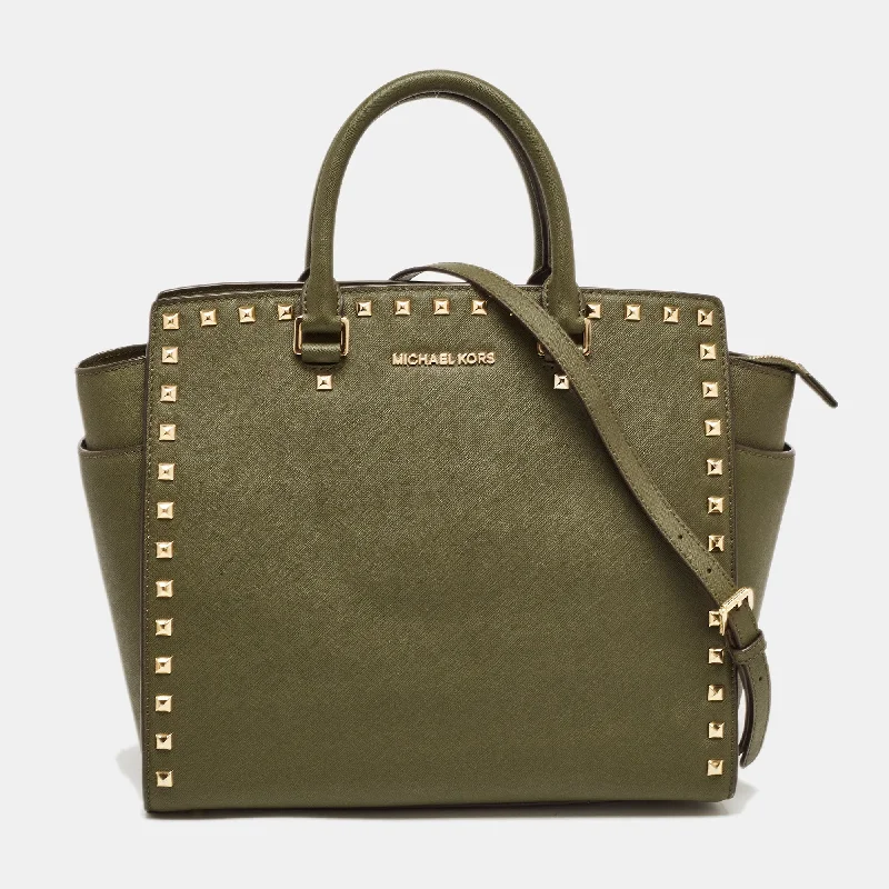 Michael Michael Kors Bags for housewarming parties to carry small giftsMichael Kors Green Studded Leather Large Selma Satchel