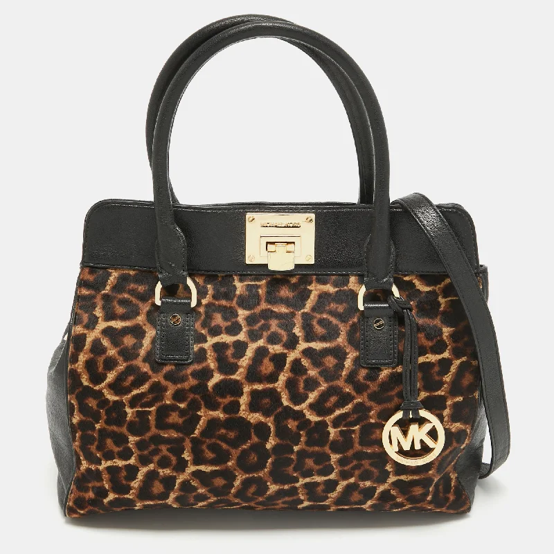 Michael Michael Kors Bags for trade shows to carry samples and brochuresBlack/Brown Leopard Print Calfhair and Leather Astrid Tote