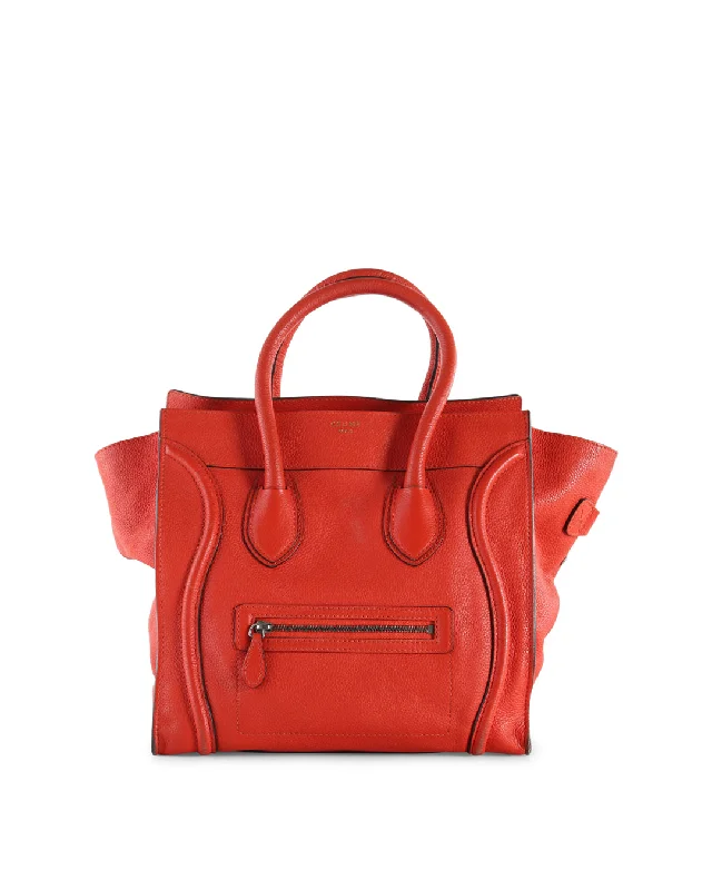 High - Capacity Celine Duffle Bags for Extended TripsCeline Coral Calfskin Leather Mini Luggage Tote Bag