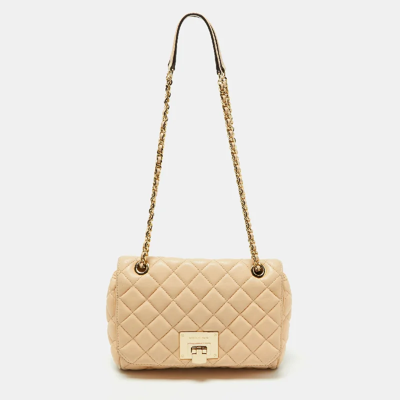 Michael Michael Kors Bags for cycling trips with a strap that won't get in the wayMICHAEL Beige Quilted Leather Sloan Studded Chain Shoulder Bag