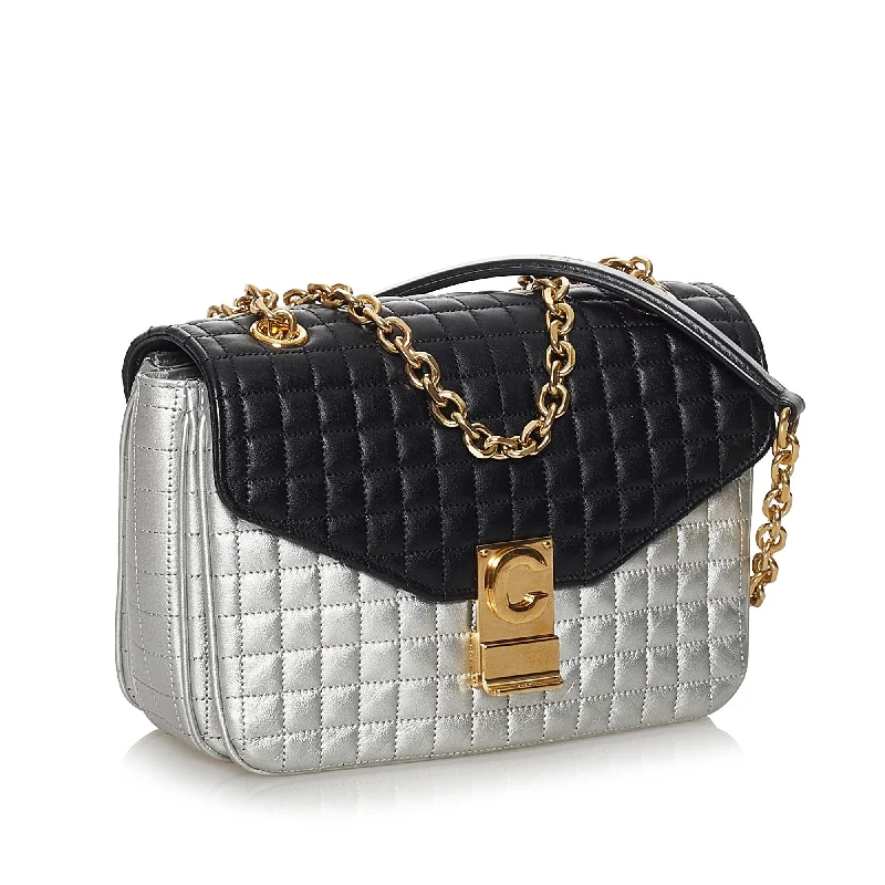 Celine Bags with RFID - Protected PocketsCeline Bicolor C Quilted Leather Shoulder Bag (SHG-30982)