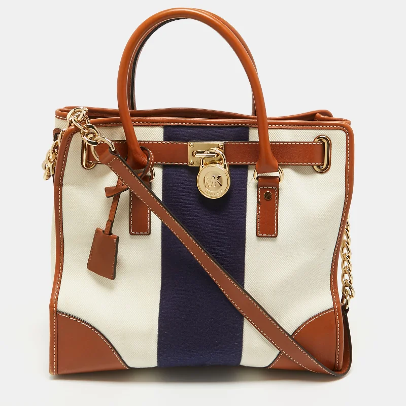 Michael Michael Kors Bags for fishing trips with a compartment for tackleTricolor Canvas and Leather Large Hamilton North South Tote