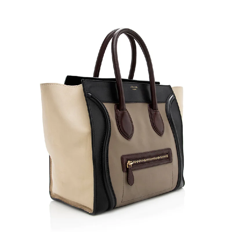 Celine Tote Bags with Spacious Interior for TravelersCeline Tricolor Calfskin Mini Luggage Tote - FINAL SALE (SHF-18811)