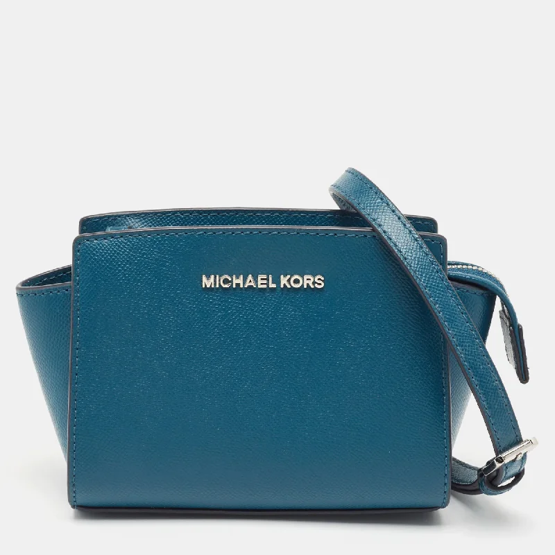 Michael Michael Kors Bags for opera nights in a glamorous and refined styleBlue Leather Mini Selma Crossbody Bag