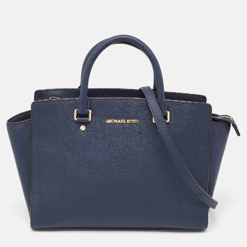 Michael Michael Kors Bags for business meetings in a sophisticated styleNavy Blue Saffiano Leather Large Selma Tote