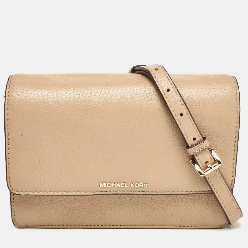 Michael Michael Kors Bags for science conferences in a professional and stylish wayBeige Leather Daniela Crossbody Bag