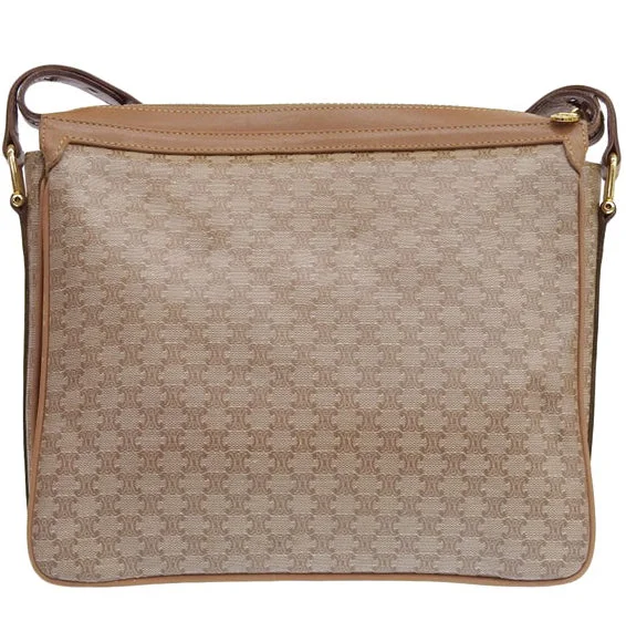 Dark - Hued Celine Bags for a Sophisticated and Timeless LookCeline Macadam Pattern Logo Plate Shoulder Bag Beige/Brown