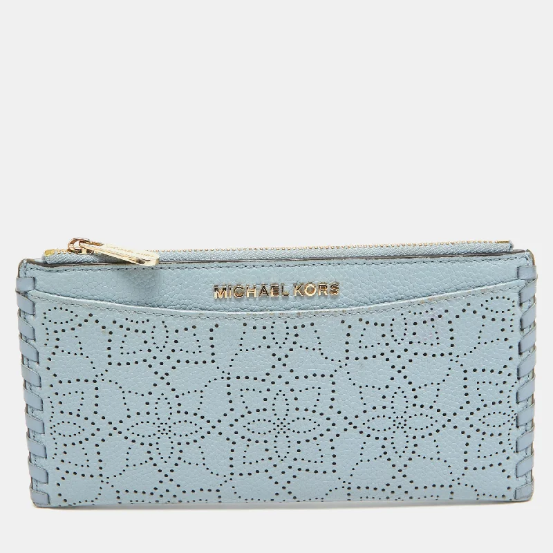 Michael Michael Kors Bags for DIY craft fairs to carry suppliesLight Blue Leather Lasercut Karson Slim Card Case