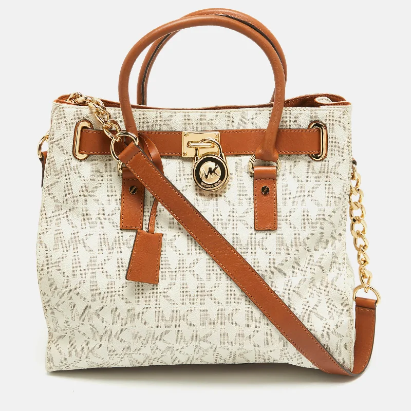 Michael Michael Kors Bags for dance performances with a design that won't restrict movementBrown/White Signature Coated Canvas Large Hamilton North South Tote