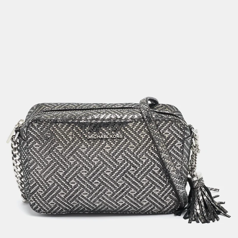 Michael Michael Kors Bags for cultural events in a style that reflects the occasionMetallic Grey Textured Leather Ginny Camera Crossbody Bag