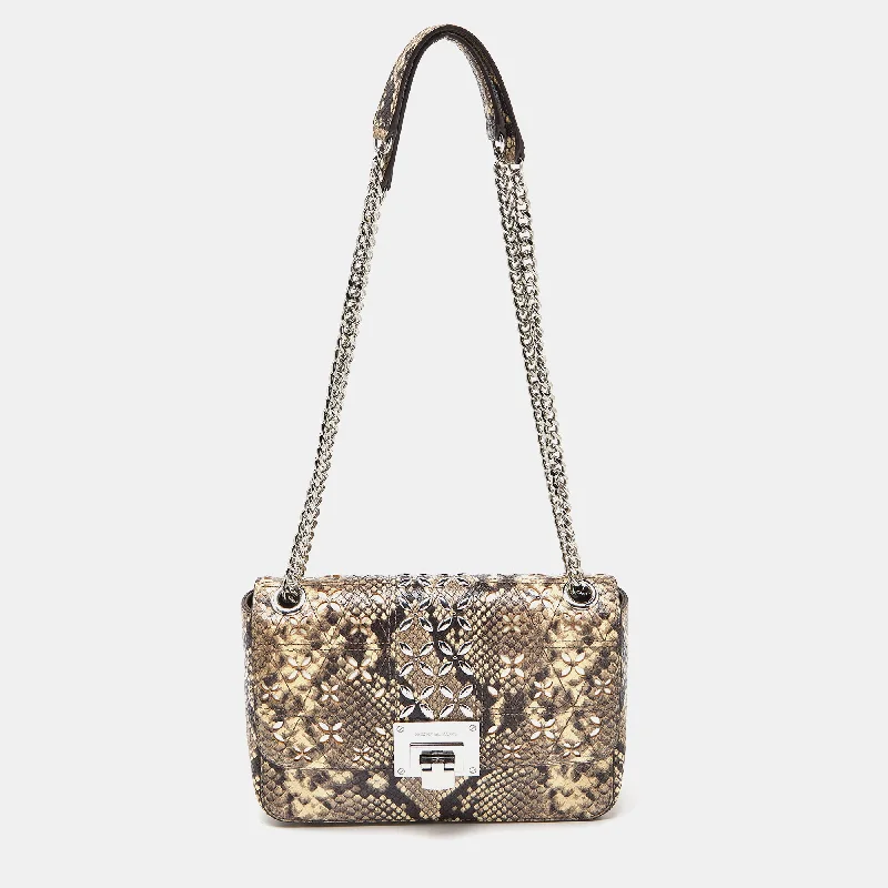 Michael Michael Kors Bags for networking events to stand out from the competitionMichael Kors Beige/Brown Python Embossed Leather Chain Shoulder Bag