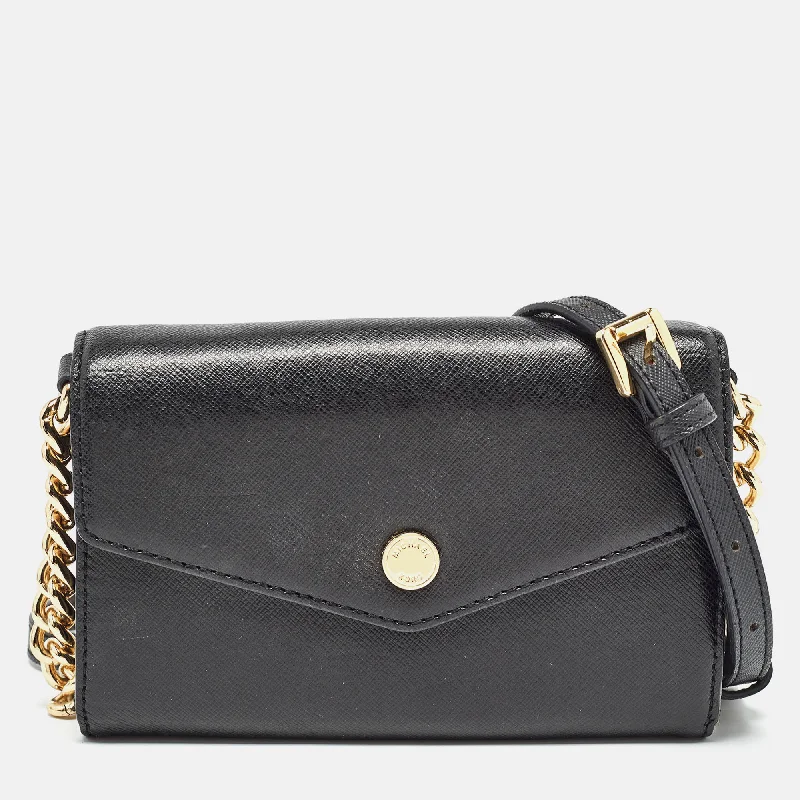 Michael Michael Kors Bags for cycling trips with a strap that won't get in the wayBlack Leather Mini Envelope Crossbody Bag