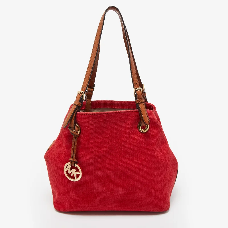 Michael Michael Kors Bags for road trips with enough space for snacksRed/Brown Canvas and Leather Large Raven Shoulder Bag